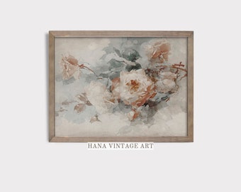 Vintage floral Art Print Cottagecore Wall Decor Neutral Rose Printable Vintage botanical Wall Decor Watercolor Art Digital Download #64