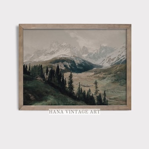 Rustic mountain painting Vintage landscape art Nature art print Mountain wall art Mountain wall decor Rustic home decor Vintage mountain #55