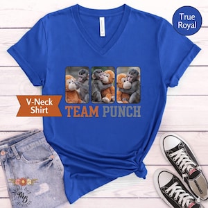 Trendy Team Punch the Baby Monkey V-Neck Shirt Baby Punch Holding Plush Toy Tee Animal Lover Gift Trendy Japanese Macaque Tee Zoo Animals