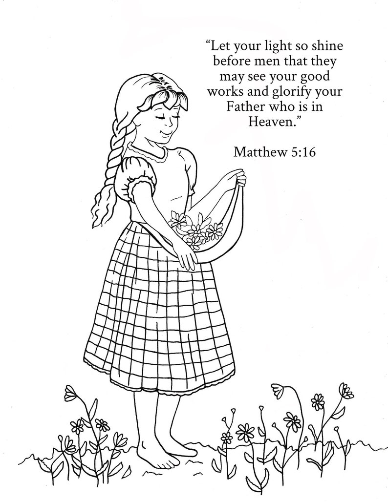 Girl Picking Flowers Coloring Printable for Adults and Kids Etsy