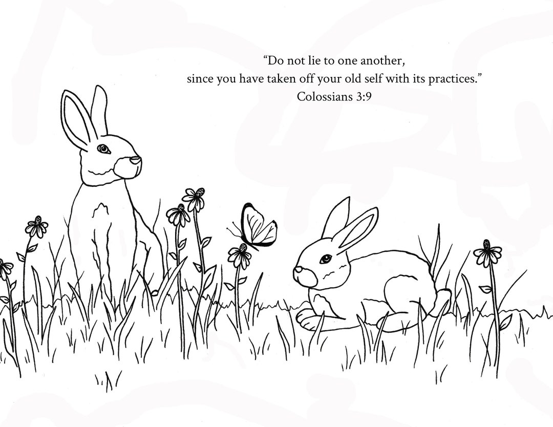 Bunny Coloring Page, Bunnies, Digital Art by Brittany O'keefe, Bible