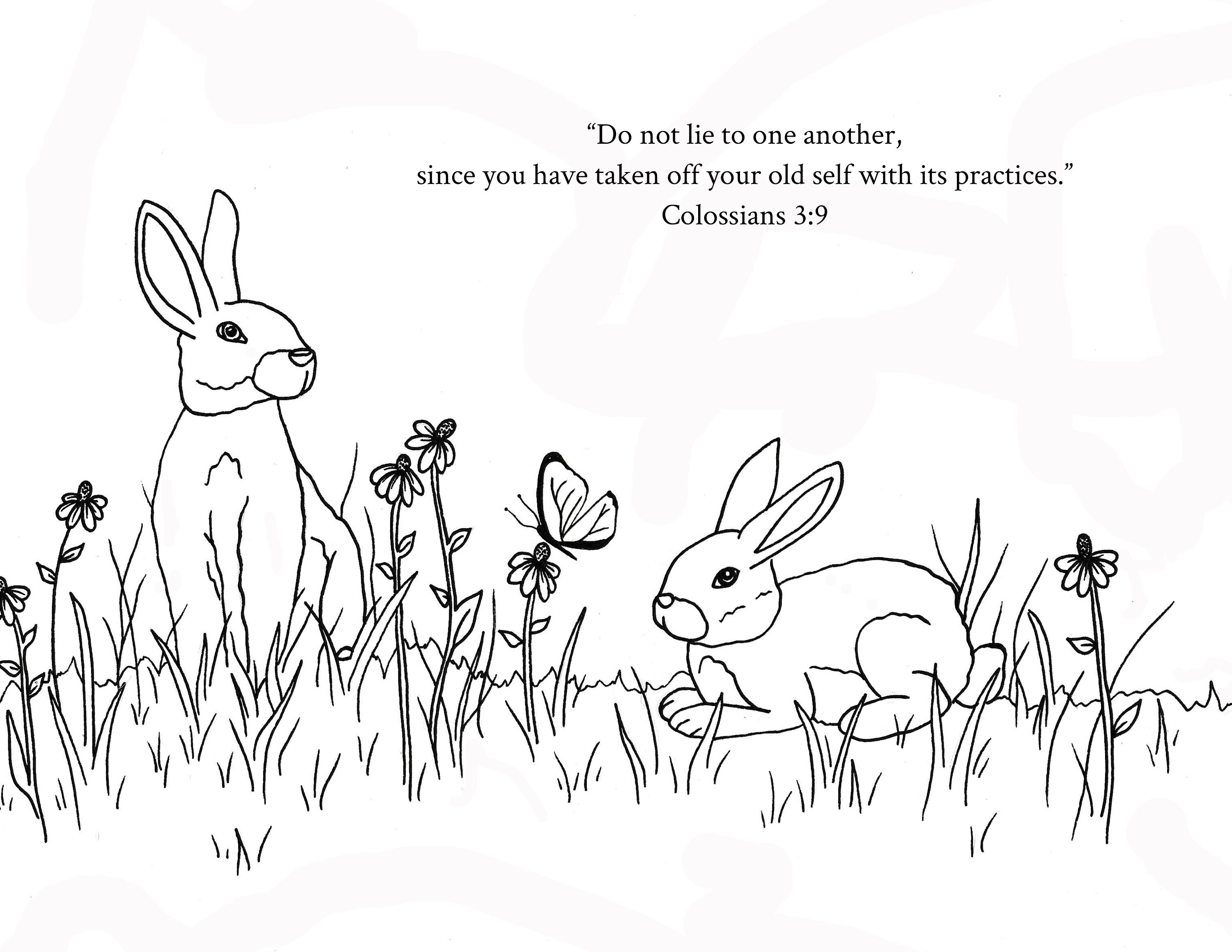 Bunny Coloring Page, Bunnies, Digital Art by Brittany O'keefe, Bible