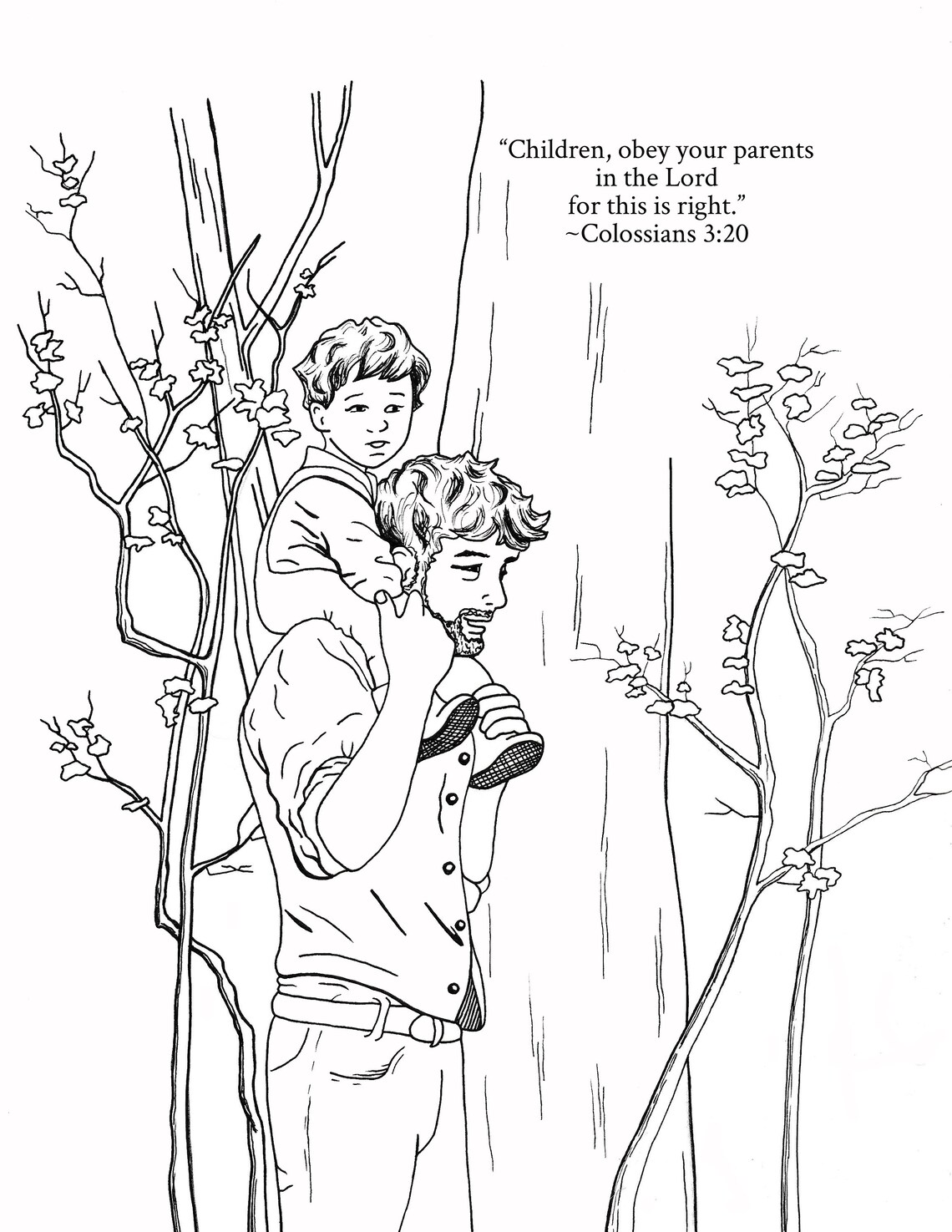 Father and Son Printable Coloring Page, Size 8.5 X 11, Includes Bible ...