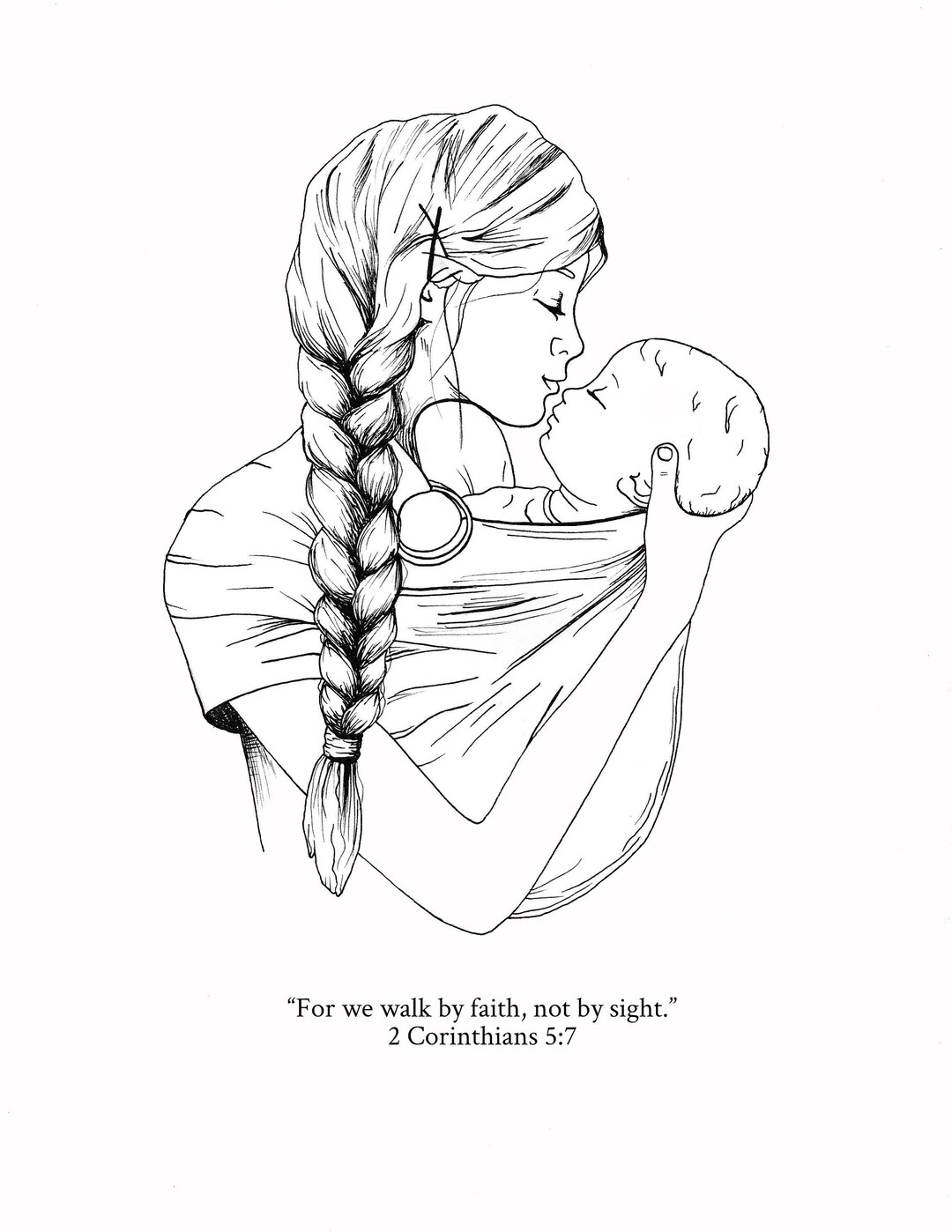 Mom and Baby Coloring Page for Kids and Adults. Includes Bible Memory