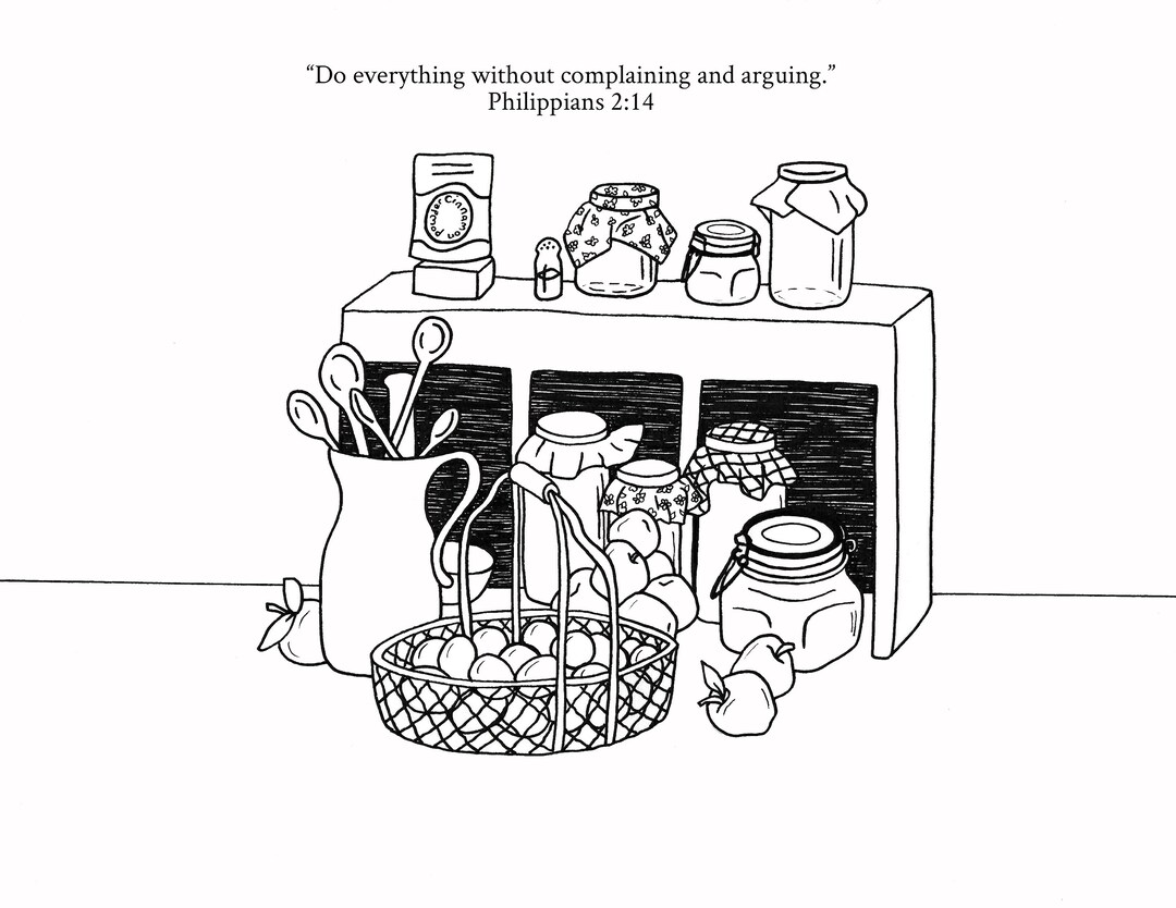 Canned Goods, Farm Pantry Coloring Picture, Homestead, Digital Art by