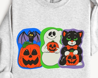 Vintage Halloween PNG Design: 90s Inspired Bat, Ghost, Cat (Digital Download)