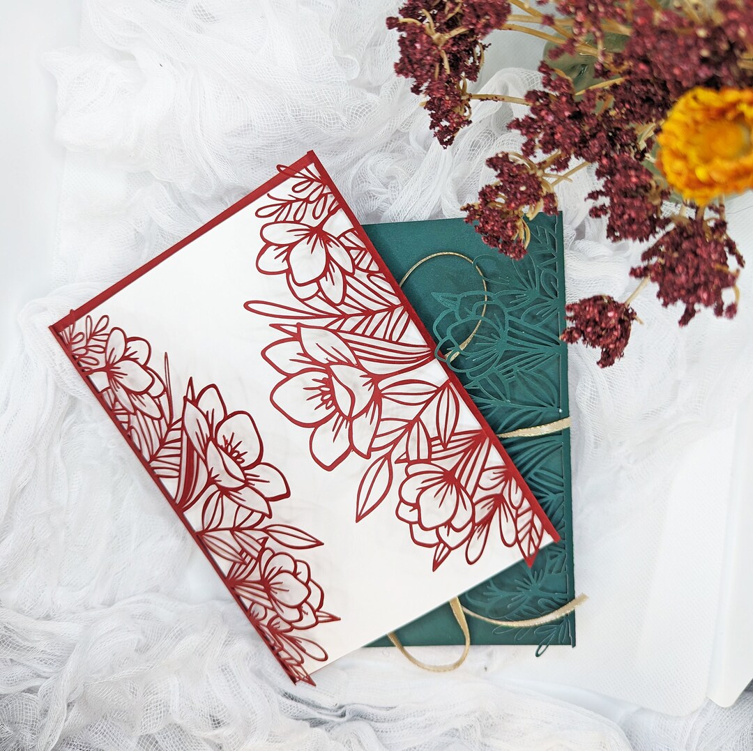 Floral Gate Fold Laser Cut Invitation Sleeve for Wedding DIY - Etsy
