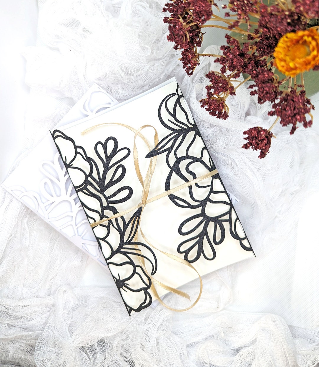 Wildflower Gate Fold Laser Cut Invitation Sleeve for Wedding DIY