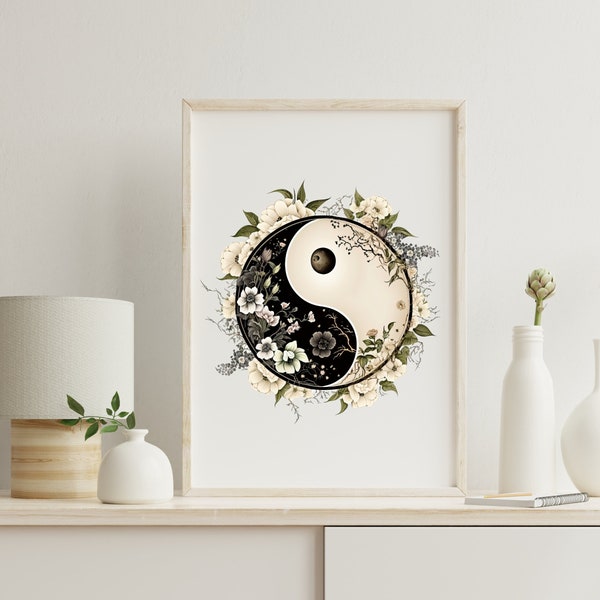 Yin Yang Poster, 5 JPGs, Digital Download, Printable Yin and Yang Wall Decor, Spiritual Clipart, Ying Yang Art Digital File, Commercial Use