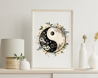 Yin Yang Poster, 5 JPGs, Digital Download, Printable Yin and Yang Wall Decor, Spiritual Clipart, Ying Yang Art Digital File, Commercial Use