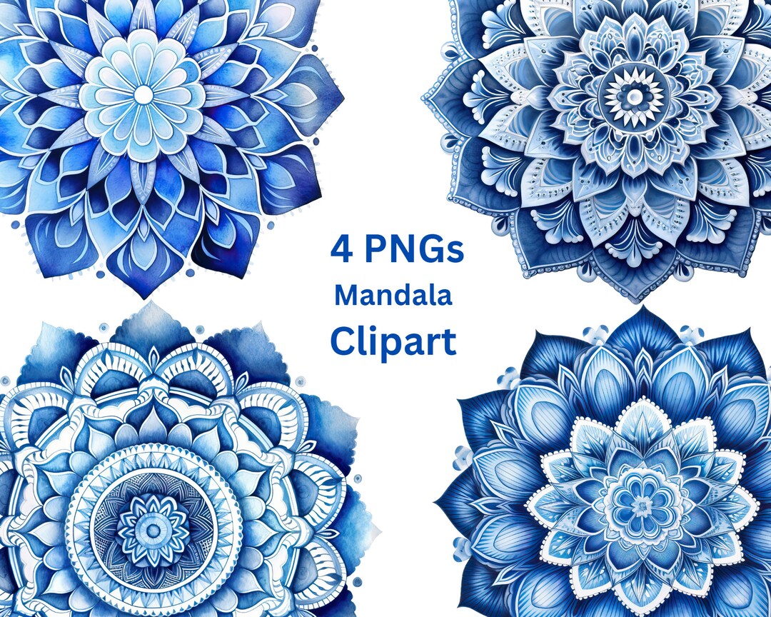 Watercolor Blue Mandala Clipart 4 Printable PNG Digital - Etsy