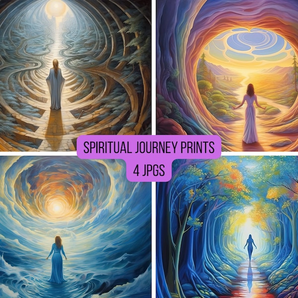 Spiritual Awakening Art, 4 Digital Downloads in JPG format for commercial and POD use. Yoga Studio Decor.