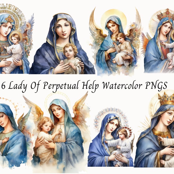 Our Lady of Perpetual Help, Virgin Mary Clipart, 8 PNG digital downloads for paper crafting, digital crafting. Catholic Clipart.