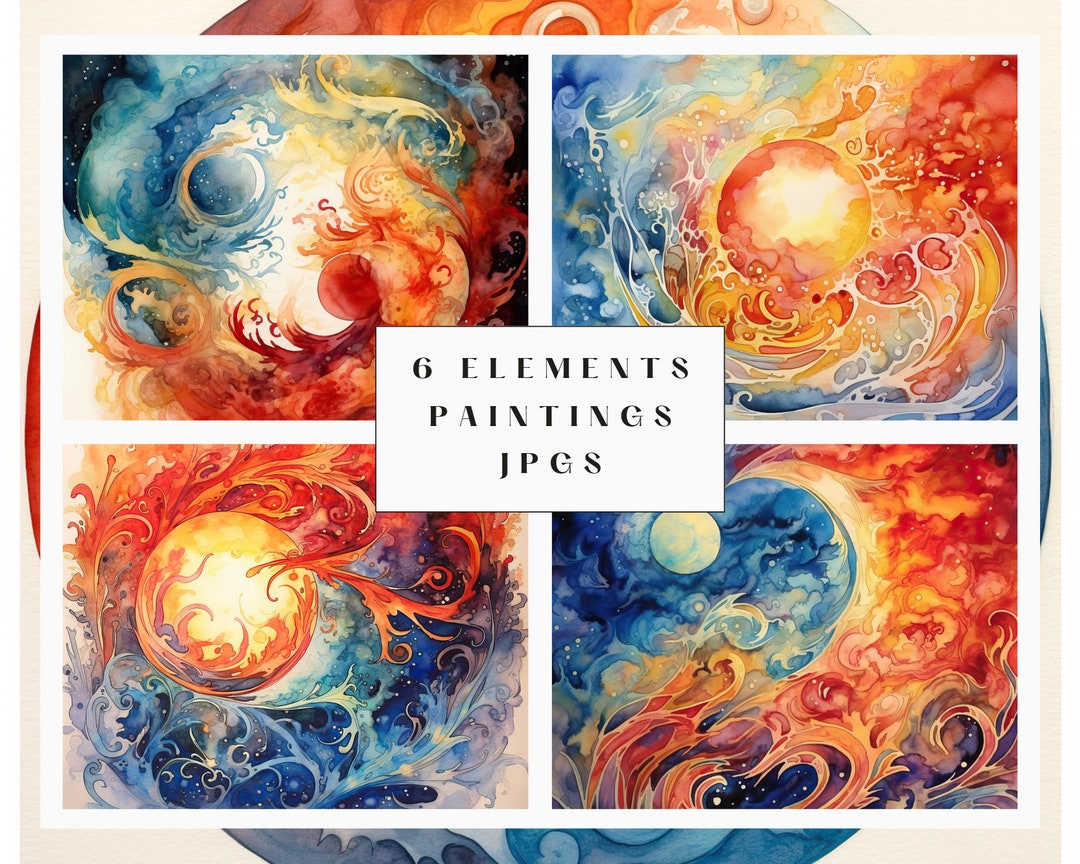 6 Elements Art Prints, 6 Digital Downloads of Earth's Four Elements Art