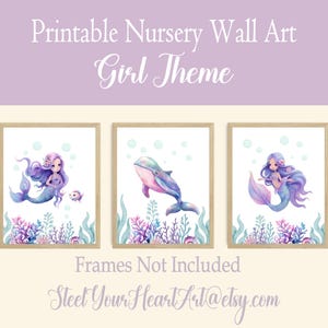 Set of 3 Mermaid Nursery Art Prints, Mermaid Wall Art, Mermaid Printable, Girls Room Wall Decor, Under the Sea, Nursery Decor for Baby Girl