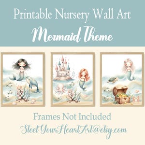 Set of 3 Mermaid Nursery Art Prints, Mermaid Wall Art, Mermaid Printable, Girls Room Wall Decor, Under the Sea, Nursery Decor for Baby Girl