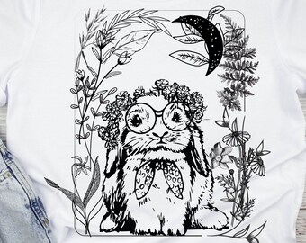 Cute bunny with floral botanical and glasses svg,Flower bunny svg,Leopard print svg,Bunny svg,Easter bunny svg,spring svg,Rabbit svg,png,svg