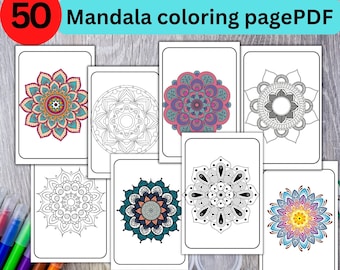 50 Mandala for Adult Coloring Page|Printable Mandala Coloring Sheets|digital Instant PDF Download|Mandala Coloring Book|Relaxing for Adult