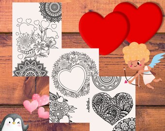 Mandala Coloring SVG Pages,Amazing Patterns Adult,valentine 20 Heart Coloring Book,Digital Coloring Pages,Printable Mandala,PDF Download