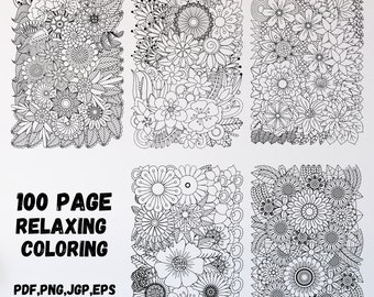 100 PAGES Adult Coloring Pages,Printable Coloring Pages,Instant Download PDF,Coloring Pages,Printable Adult Coloring Pages
