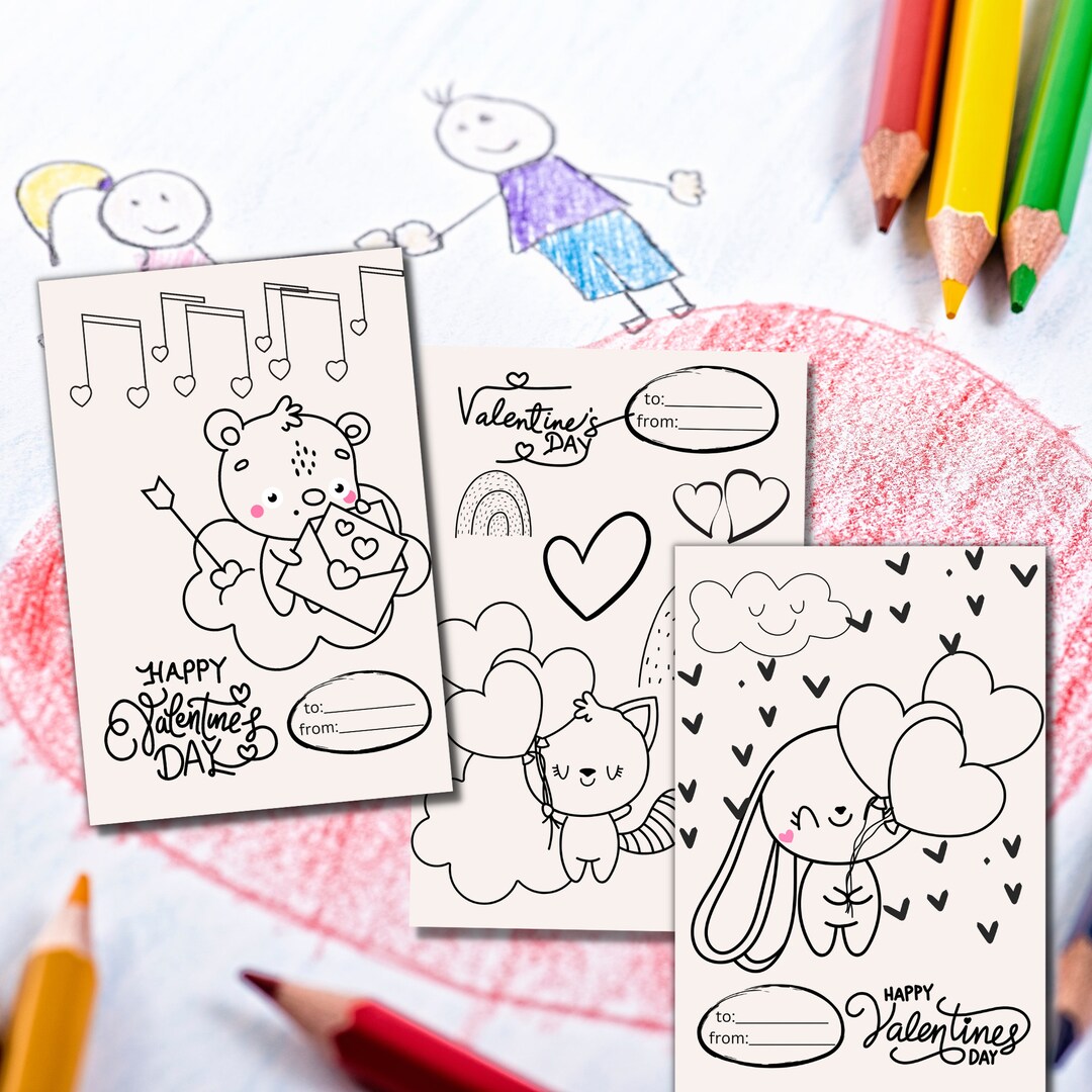 20 Valentine Coloring Cards,printable Page Valentine's Day Cards ...