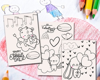 20 Valentine Coloring Cards,Printable page Valentine's Day Cards,coloring page Valentines Cards,Printable Coloring for kids,Classroom Cards