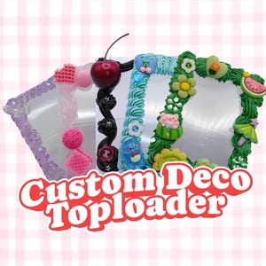 Custom Color Themed Decoden Toploader, kawaii, random charms, requests taken. Blue, Pink, Purple, Black, Clear, White Toploader.