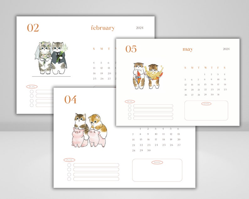 2024/2025 Cat Calendar, Goodnote, Monthly Calendar, Instant Download, Printable, Cat Design