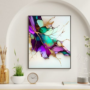 Agate Geode wall art, purple blue gold abstract art prints , gold Marble artwork, purple Agate Geode wall decor pictures,Agate Slice Print.