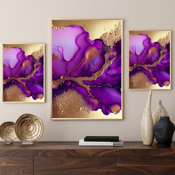 Agate Geode wall art, purple gold abstract art prints, purple gold Marble artwork, purple Agate Geode wall decor pictures,Marble Luxury Pink