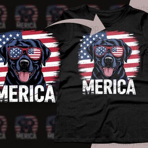 Patriotic Labrador Digital Design, Dog with American Flag, Sunglasses PNG, Instant Download, USA Independence Day, 4th of July Digital