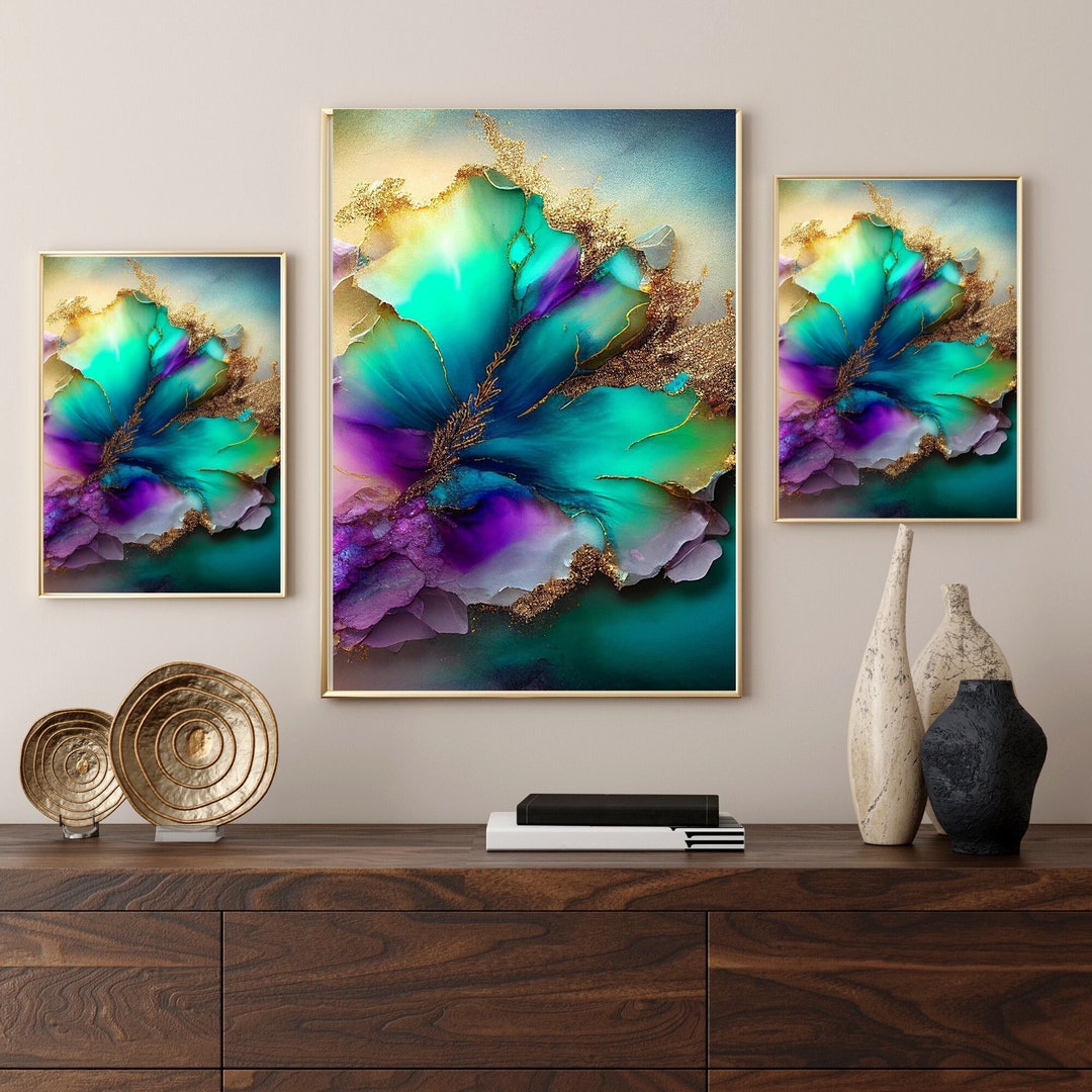 Mineral Wall Decor,marble Gold Abstract Wall Art, Green Gold Marble Art