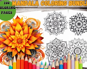 100 Mandala Coloring Pages,Adults,Kids,Printable Mandala Coloring,Mandala Bundle,Coloring Book,Instant Download,coloringpage A4,coloring PDF