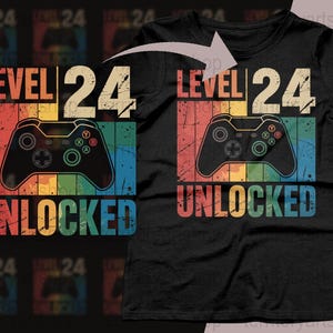 Level 24 Unlocked Birthday Gaming Design, Video Game Instant Download, Gamer Birthday png svg eps pdf, Level Up Birthday Party
