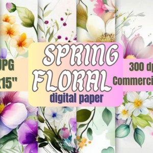 16 JPG Watercolor Spring Floral Medley Digital Paper,Watercolor Flower Backgrounds, floral sublime bundle,Commercial Use,Floral Sublimation.