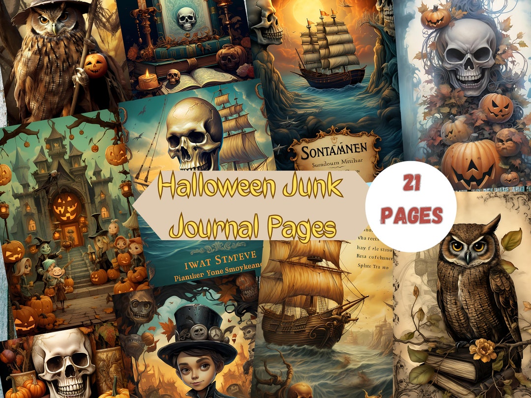 21 Halloween Junk Journal Pages, Digital Scrapbook Paper Kit, Spooky ...