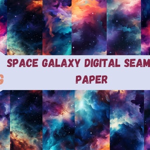 Druckbare Sternengalaxie digitales Papier, Sternennachthimmel Hintergrund, kosmisches Weltraumuniversum Papier, Download druckbares Papier, nahtlose Texturen