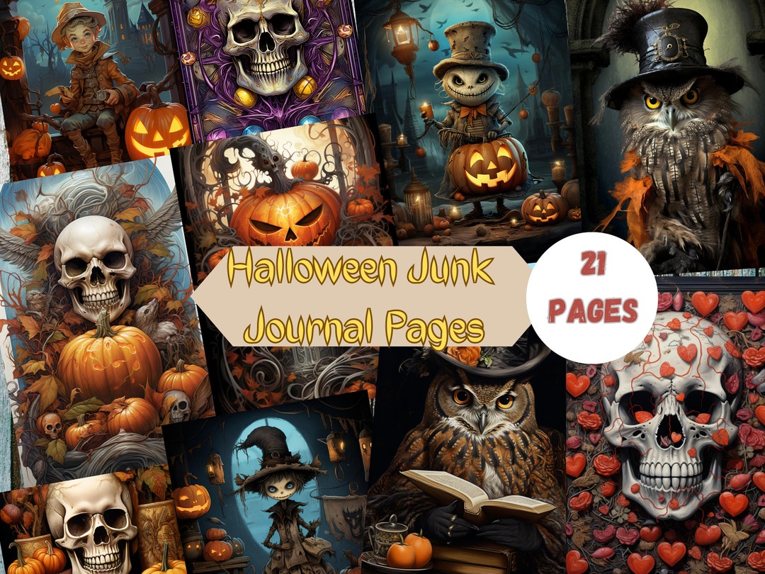 Halloween Junk Journal Pages, Digital Scrapbook Paper Kit, Spooky ...