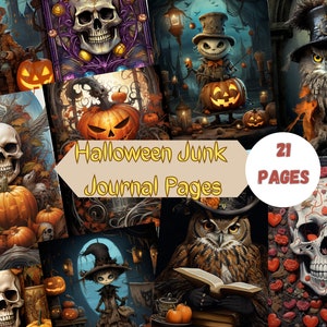 Halloween Junk Journal Seiten, digitales Scrapbook Papier Kit, druckbare gruselige Gothic, Vintage Ephemera, Kürbis Collage Sheet, Grimoire BOS