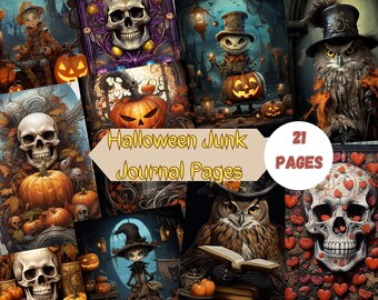 Halloween Junk Journal Pages, Digital Scrapbook Paper Kit, Spooky Gothic Printable, Vintage Ephemera, Pumpkin Collage Sheet, Grimoire BOS