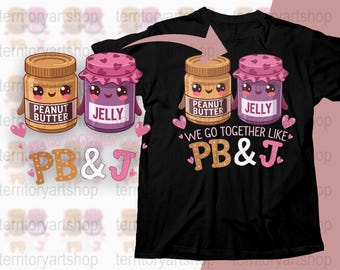Schattig Peanut Butter Jelly Digital Art Instant Download png svg pdf eps, kawaii PBJ clipart, We Go Together Like PBJ