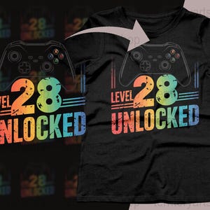 Level 28 Unlocked Birthday Gamer Digital Download, Instant Download Gaming Party Decoration, Level Up Birthday svg png pdf