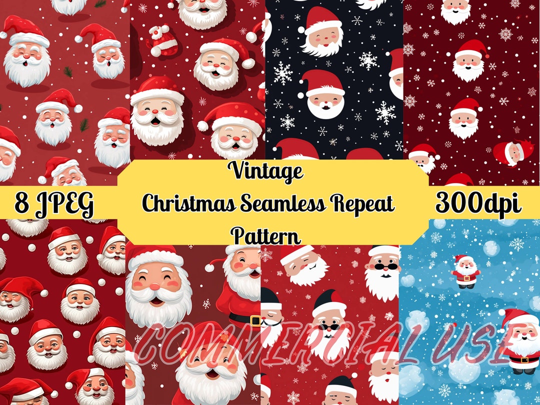 Santa Vintage Retro Red Watercolor Santa Seamless Pattern, Vintage ...