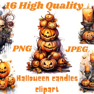 Watercolor halloween candles clipart,16 High Quality PNG,JPEGs, Halloween clipart,Spooky clipart,watercolor halloween,transparent background
