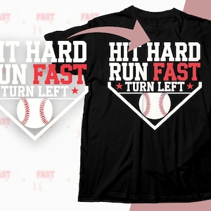 Hit Hard Run Fast Sla linksaf afdrukbare muurkunst, honkbal digitale print, instant download, inspirerende sportcitaat, honkbaldecor