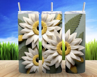 3D Sunflower Floral, Tumbler Wrap |Sublimation for Straight & Tapered 20 oz Tumbler, Skinny Tumbler ,Instant Digital Download PNG, Seamless