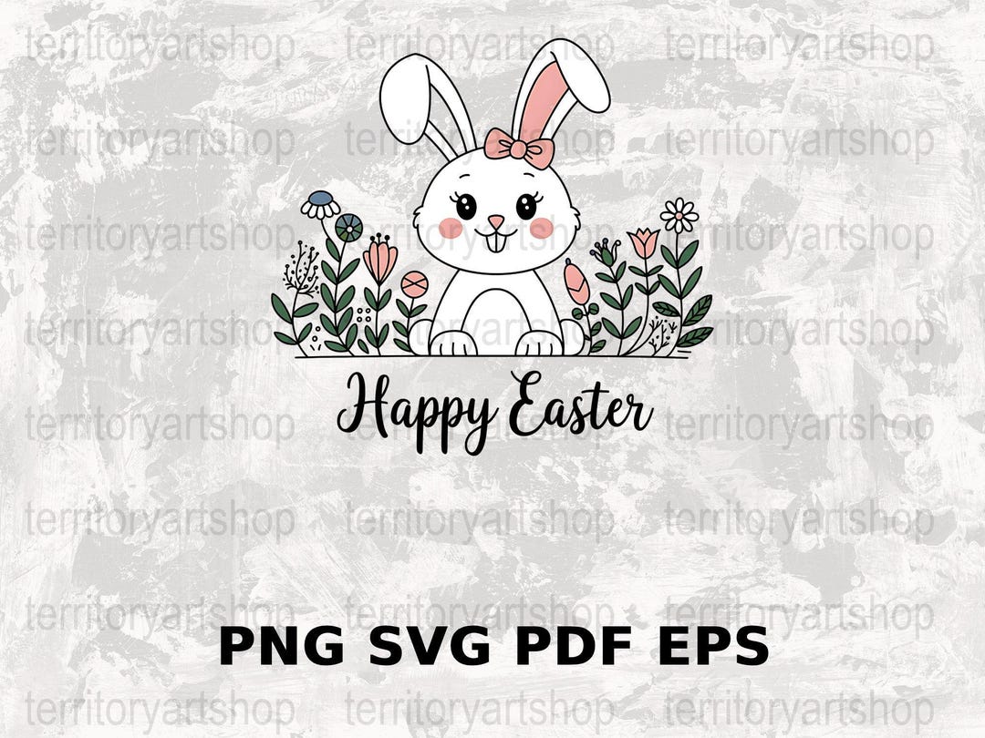 Cute Bunny Easter Art, Digital Easter Bunny Png Svg Eps Pdf, Instant ...