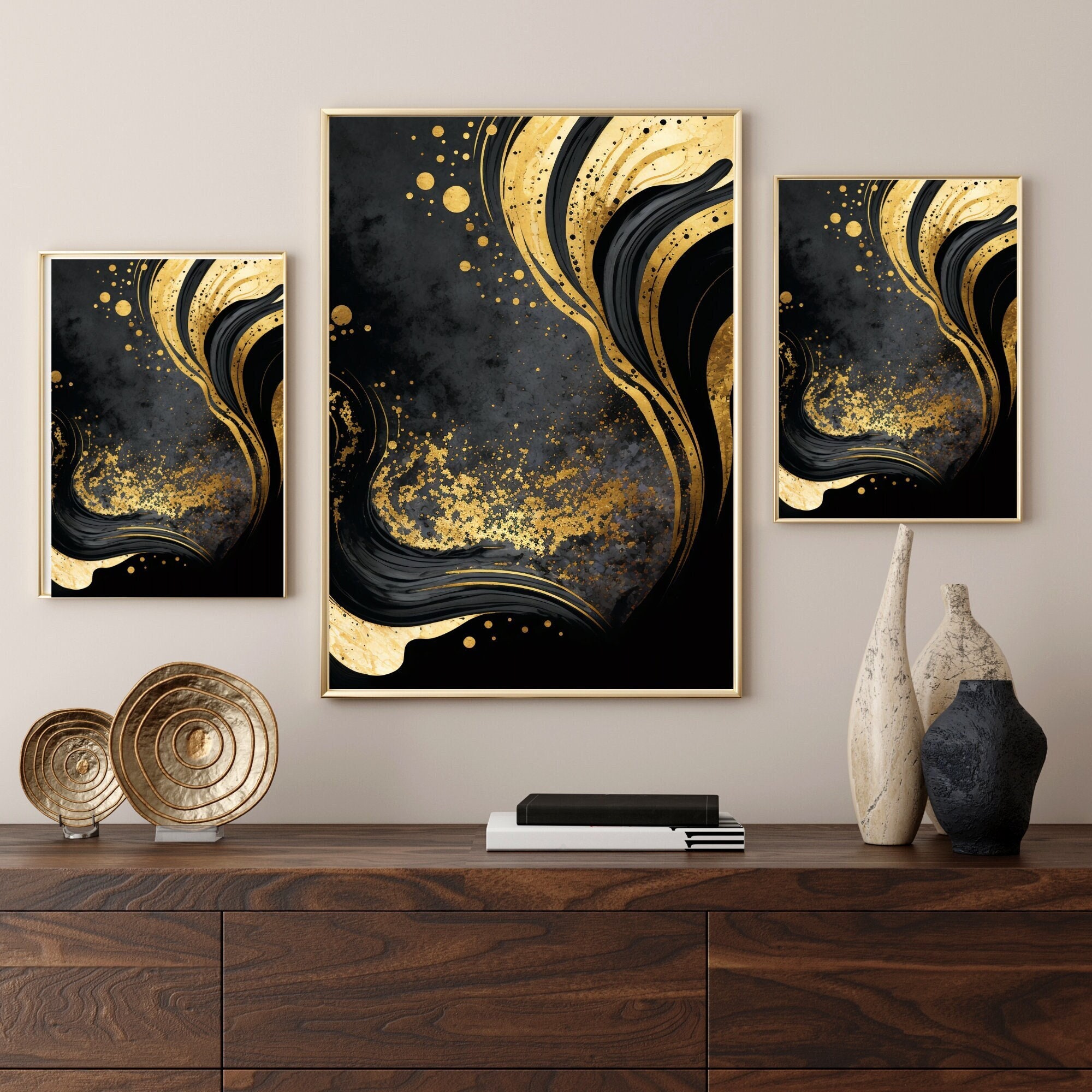 Black Gold Abstract Wall Art, Black Gold Marble Art Prints ,black Gold ...