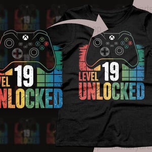 Gaming Level 19 Unlocked Birthday, Gamer Level Up Print, Digital Game Controller Art, Instant Download png svg eps pdf