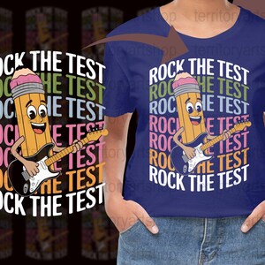 Póster de guitarra "Rock The Test Pencil", descarga digital instantánea, PNG, SVG, EPS y PDF, impresión artística motivacional para la escuela, decoración de pared para el aula